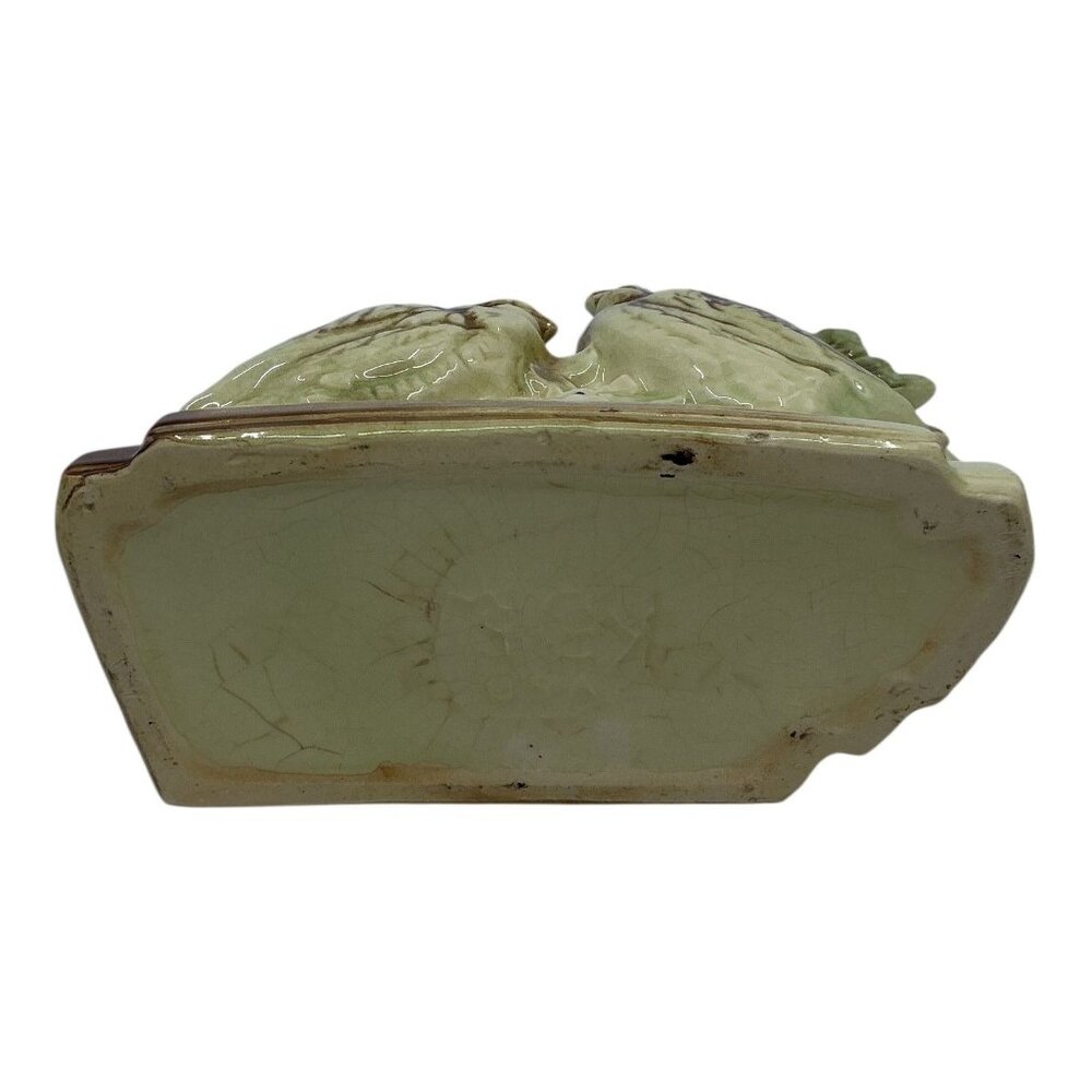 McCoy Vtg Ceramic Bird Planter Figurine Green Beige Brown Decorative MCM Crazing - Picture 6 of 10
